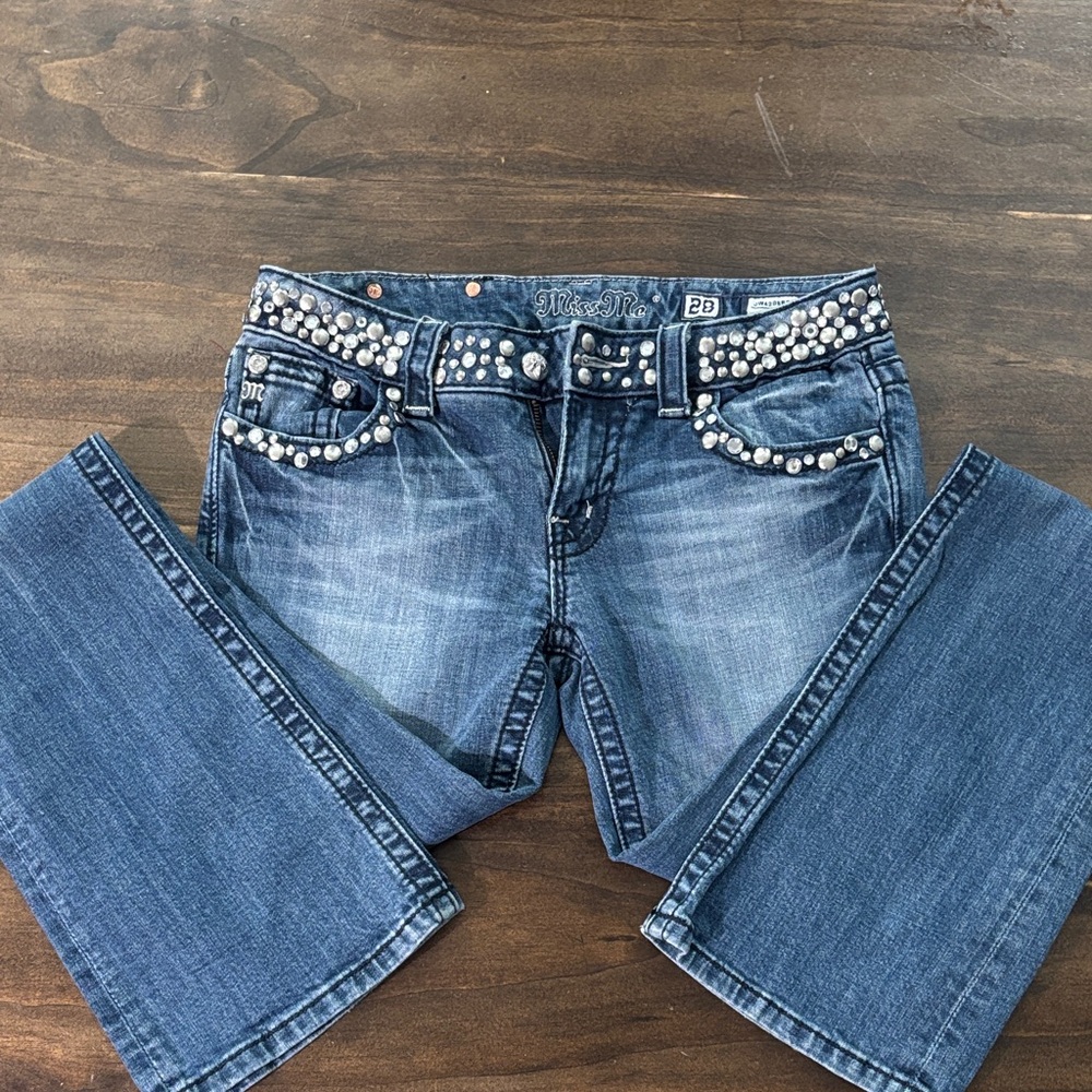 Miss Me Blue Boot Cut Jeans with Embellished Pockets